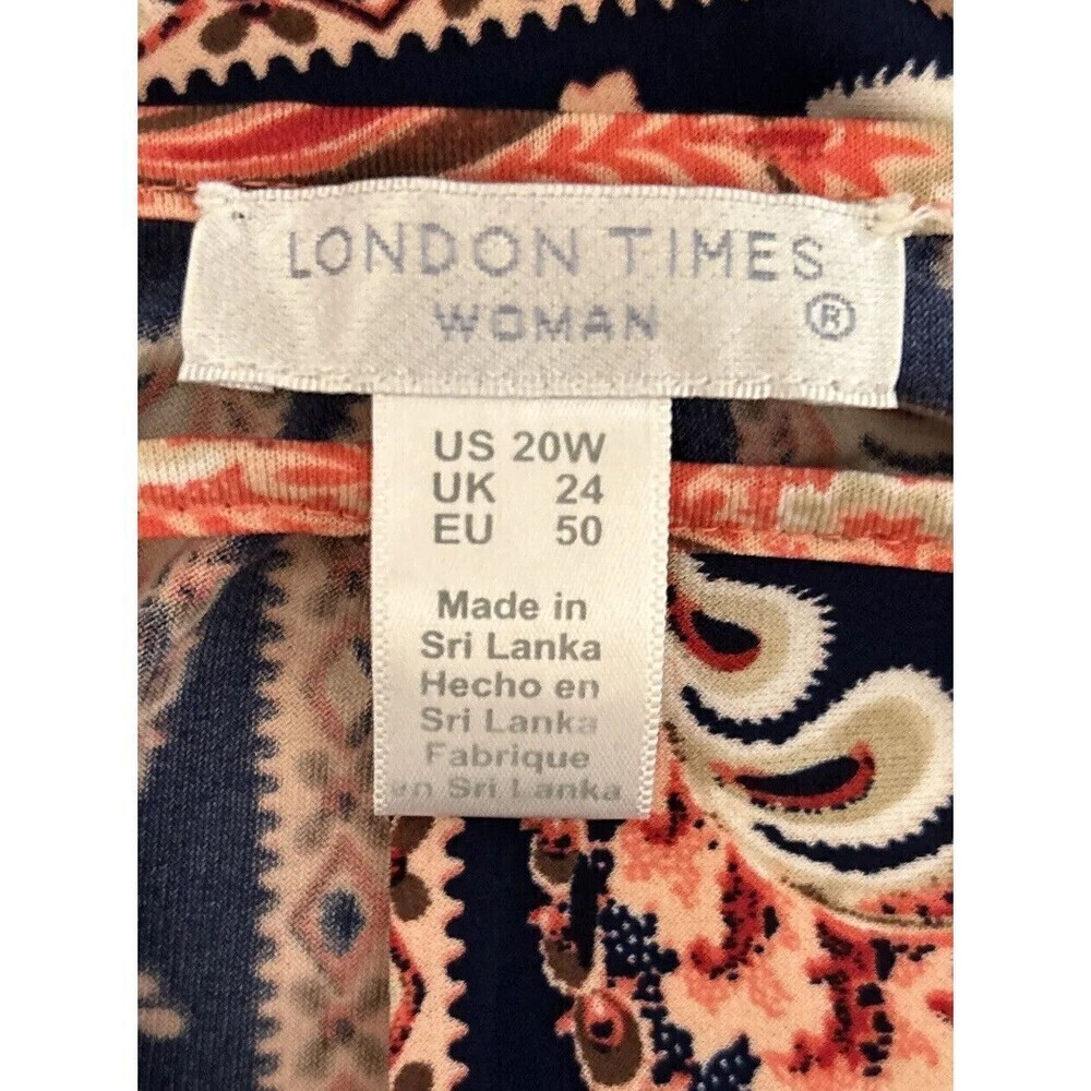 London Times Medallion Border Print Midi Shift Pink Navy Keyhole Plus Size 20W - Picture 3 of 12
